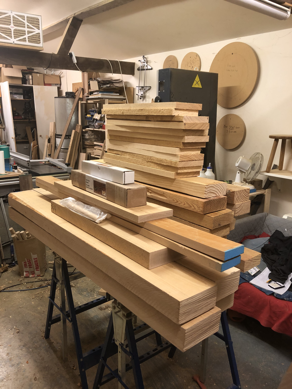 Workbench in the rough... this pile of timber will shortly be David Stephenson’s 3 day Roubo workbench prototype! 